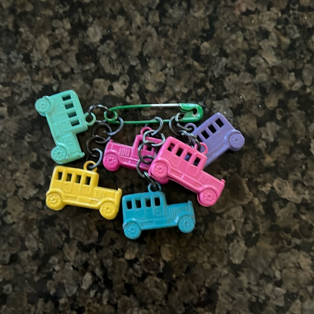 RARE VINTAGE Cracker Jill Pin Cars similar to Monopoly pieces pink yellow green